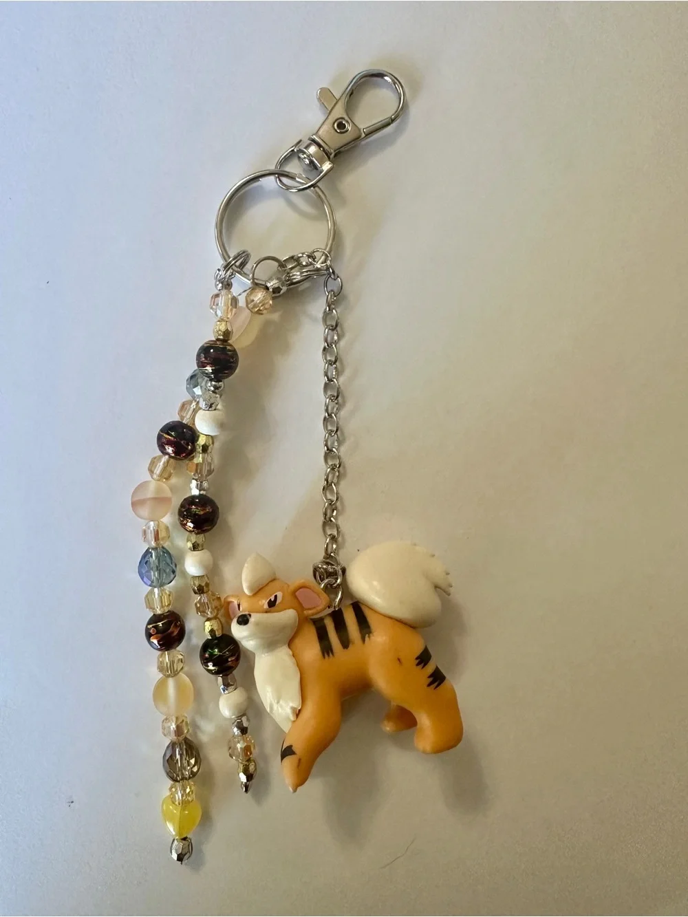 Pokemon Growlithe Keychain with Bead Tassels